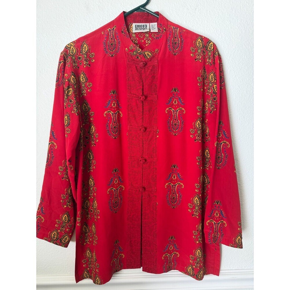 Chico’s Design 90s Chinese Style 100% Silk Red Jacket Top Button Up Sz 0/Small 4